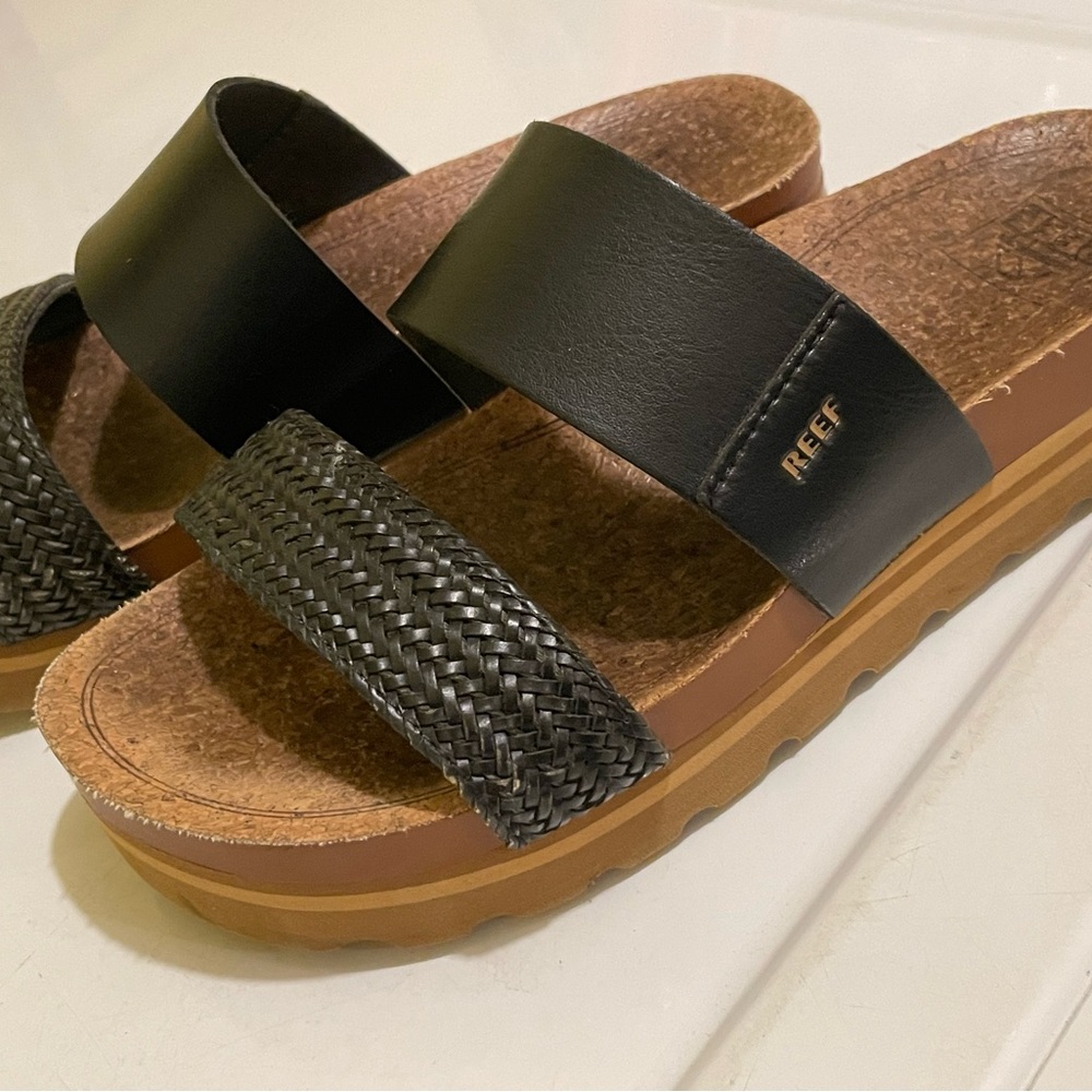 Reef Women's Cushion Vista Hi Black Slide Sandals